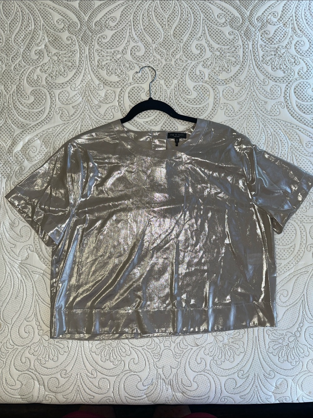 Rag and Bone Metallic Silver Short-Sleeve Top